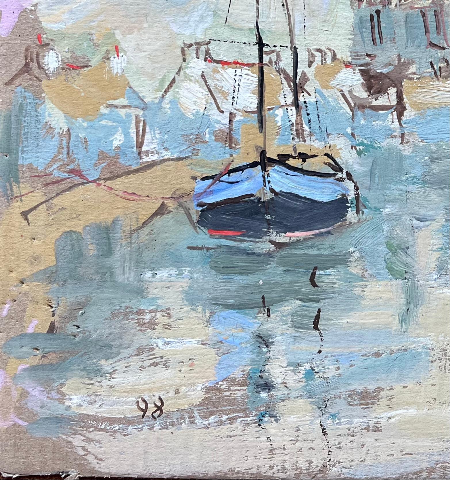 Titolo: Pittura a olio impressionista francese di una barca sul fiume con le guglie della cattedrale
di Fanch Lel (francese, nato nel 1930)
Dimensioni: 8,25 pollici (altezza) x 8,25 pollici (larghezza)
Pittura a olio su cartone, senza