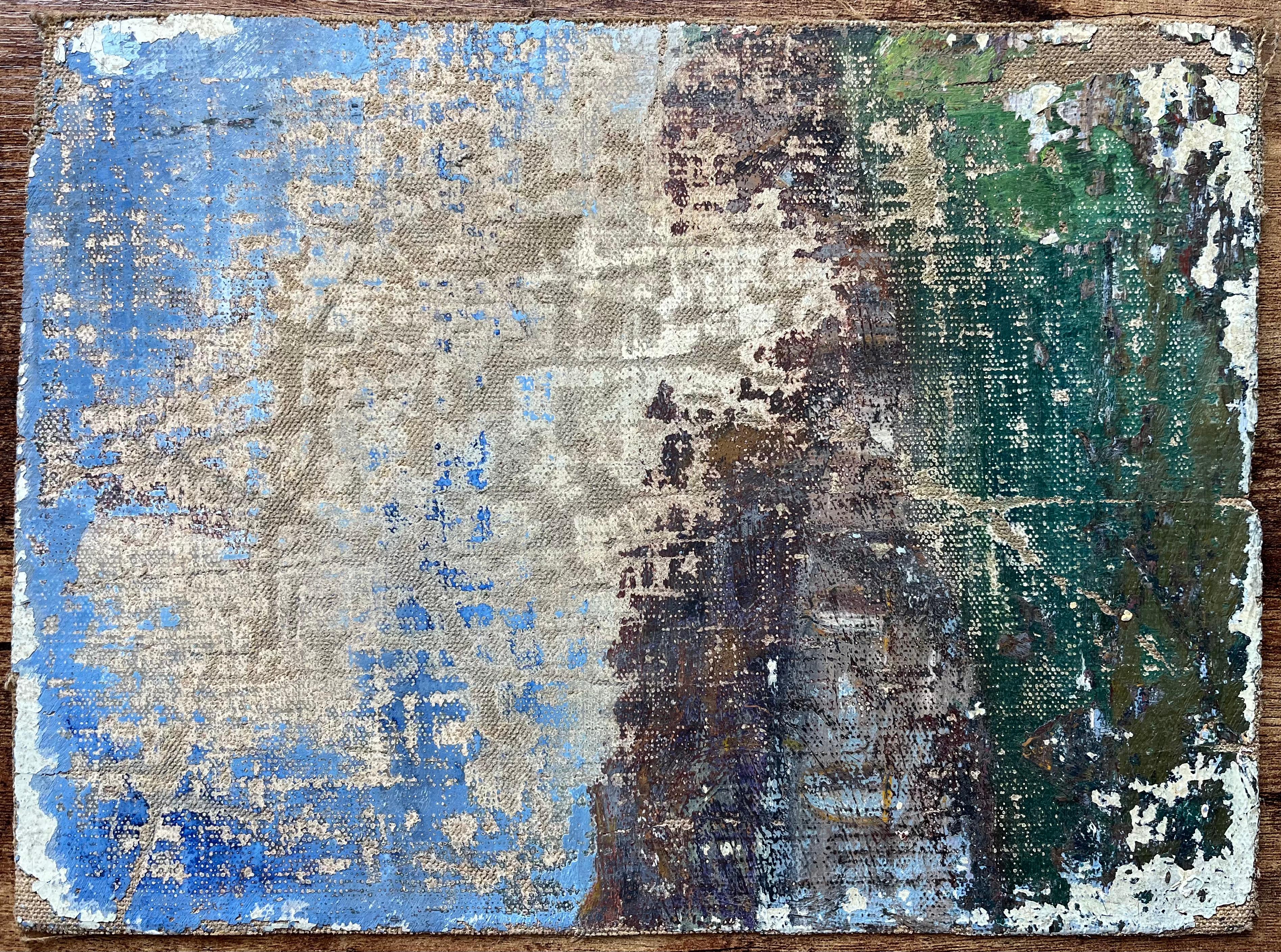 Quadro a olio impressionista francese con barche e torre del porto in vendita 2