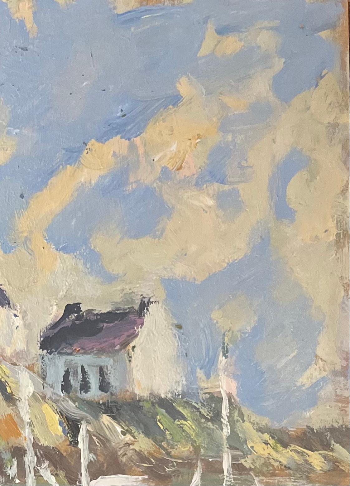 French Impressionist Oil Painting of Boats and Lighthouse on a Rocky Shore For Sale 3
