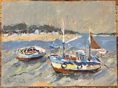 French Impressionist Oil Painting of Boats at Le Guido