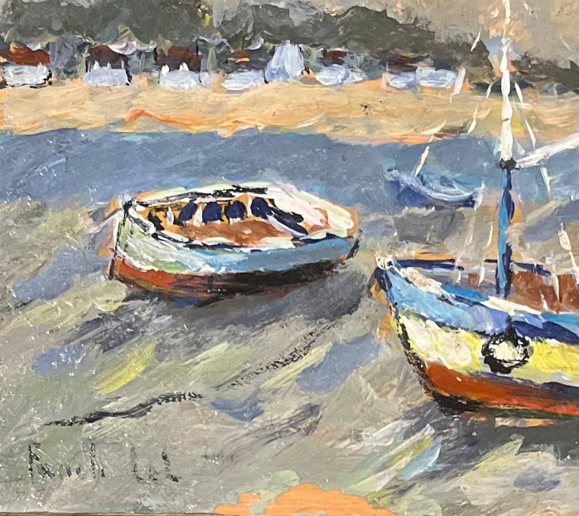 French Impressionist Oil Painting of Boats at Le Guido For Sale 1