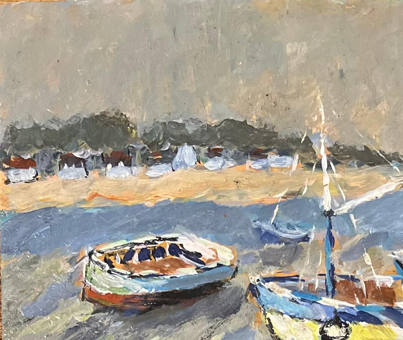 French Impressionist Oil Painting of Boats at Le Guido For Sale 2