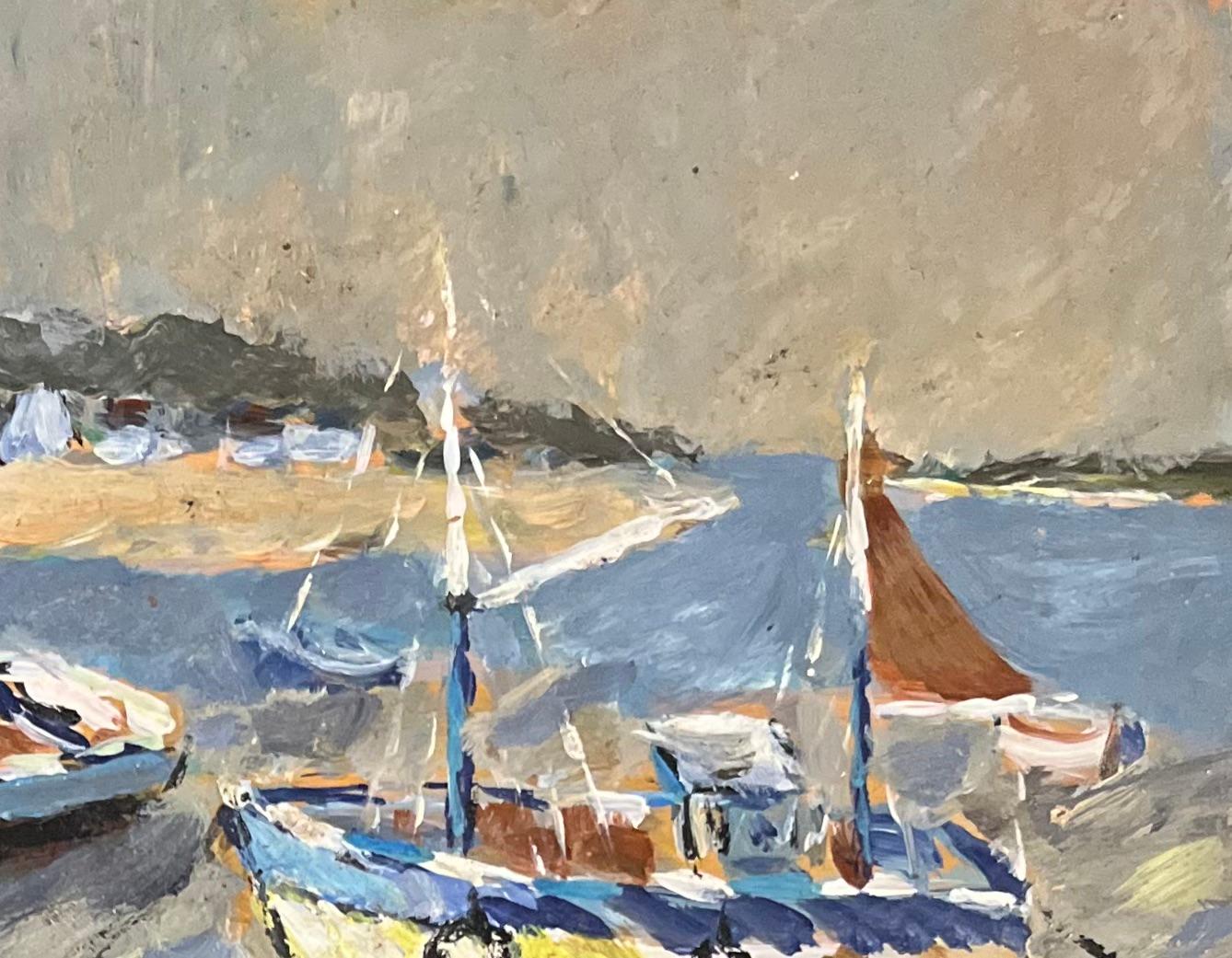 French Impressionist Oil Painting of Boats at Le Guido For Sale 3