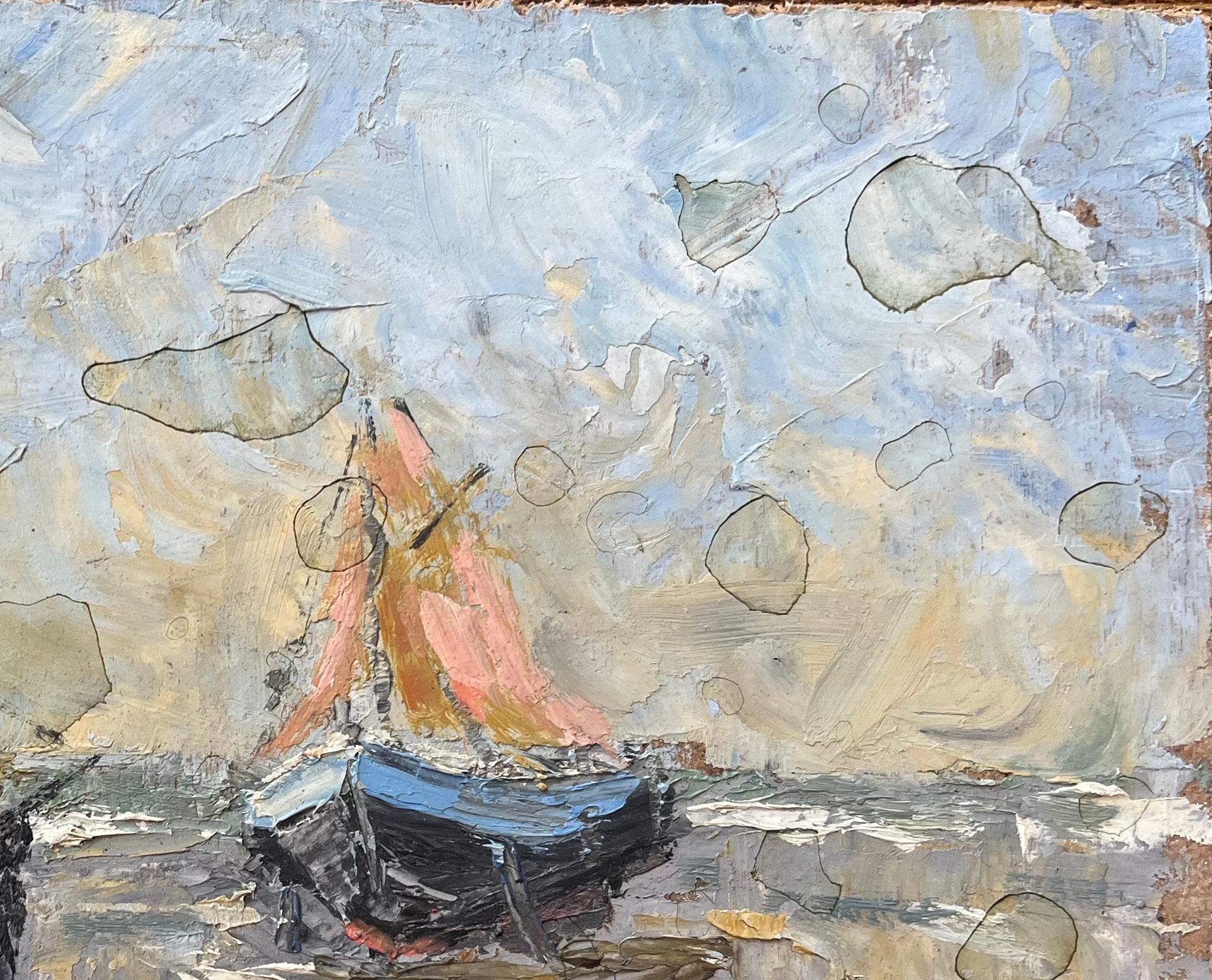 Dipinto a olio impressionista francese con barche in bassa marea in vendita 1