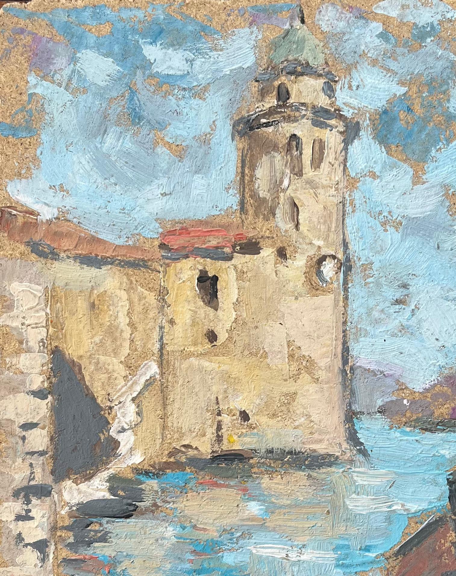 Titolo: Pittura a olio impressionista francese con barche vicino a una torre costiera
Di Fanch Lel (francese, nato nel 1930)
Dimensioni: 10,5 x 9 pollici (altezza x larghezza)
Firmato: Yes One
Pittura a olio su tavola, senza cornice
Condit: Il