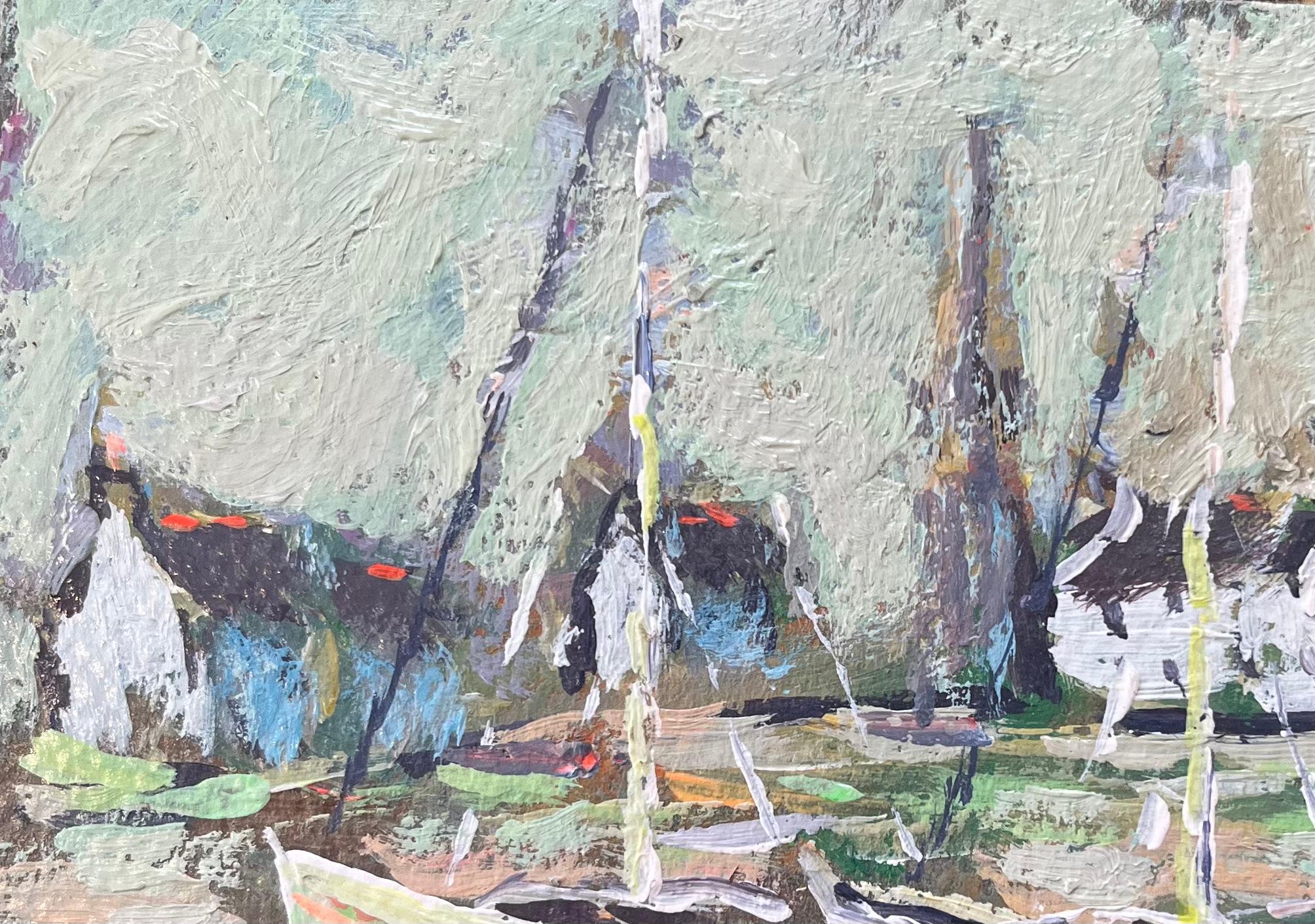 French Impressionist Oil Painting of Boats by the Sea in Breton Village For Sale 3