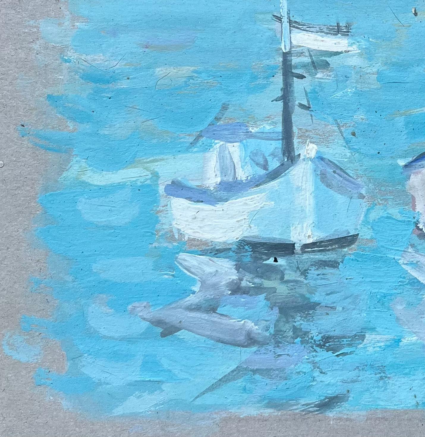 Pittura a olio impressionista francese con barche che galleggiano sull'acqua turchese - Painting Impressionismo di Fanch Lel