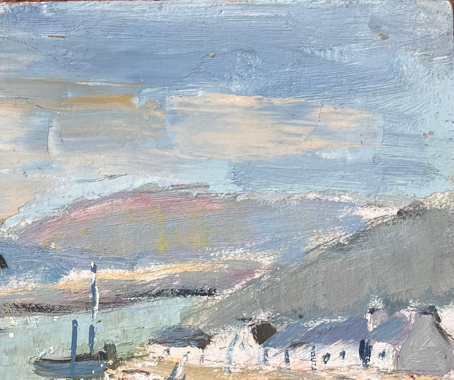 French Impressionist Oil Painting of Boats in a Coastal Harbour For Sale 2