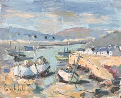 French Impressionist Oil Painting of Boats in a Coastal Harbour