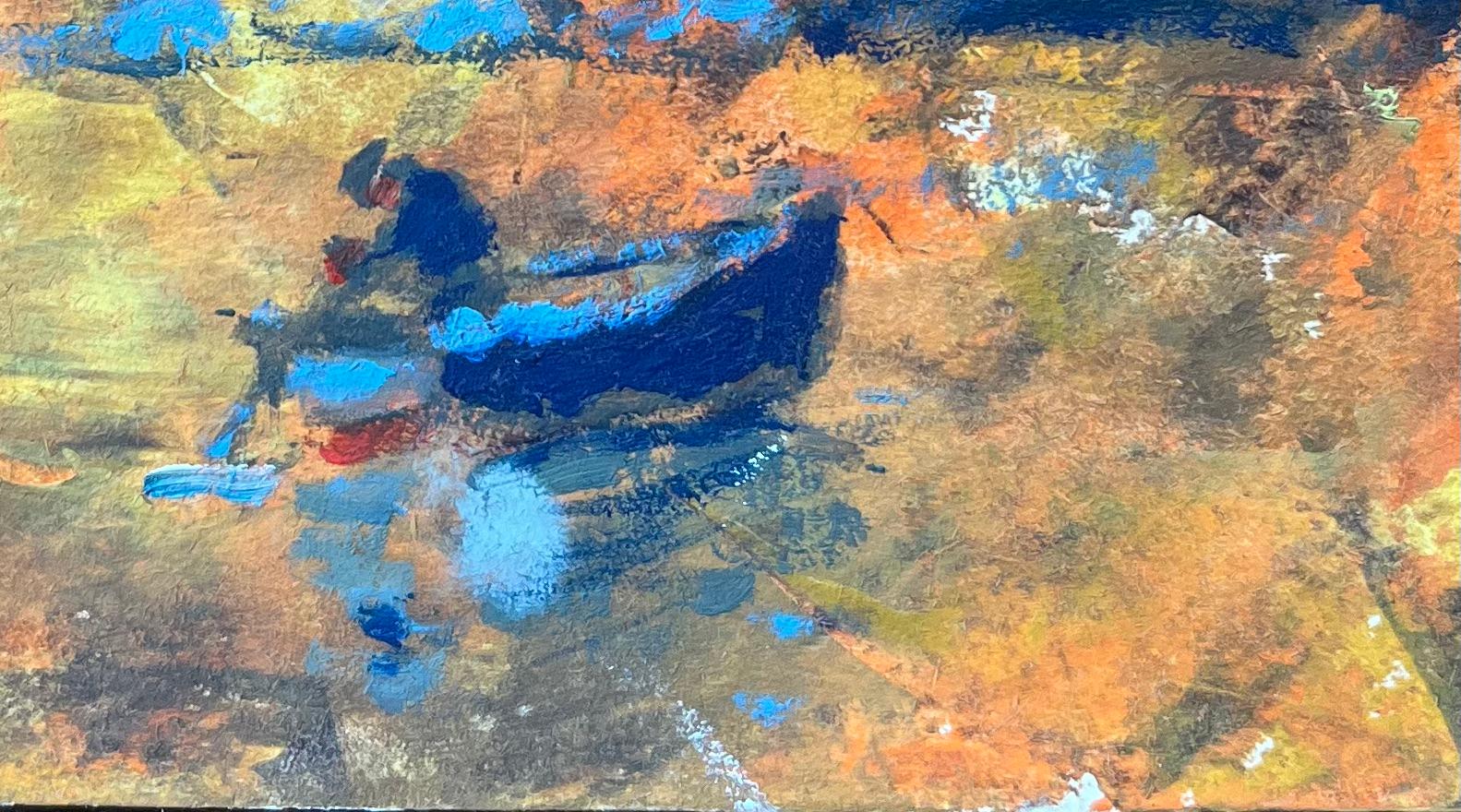 Dipinto a olio dell'Impressionismo francese raffigurante barche nel porto di Saint-Malo - Figurative Painting Beige di Fanch Lel
