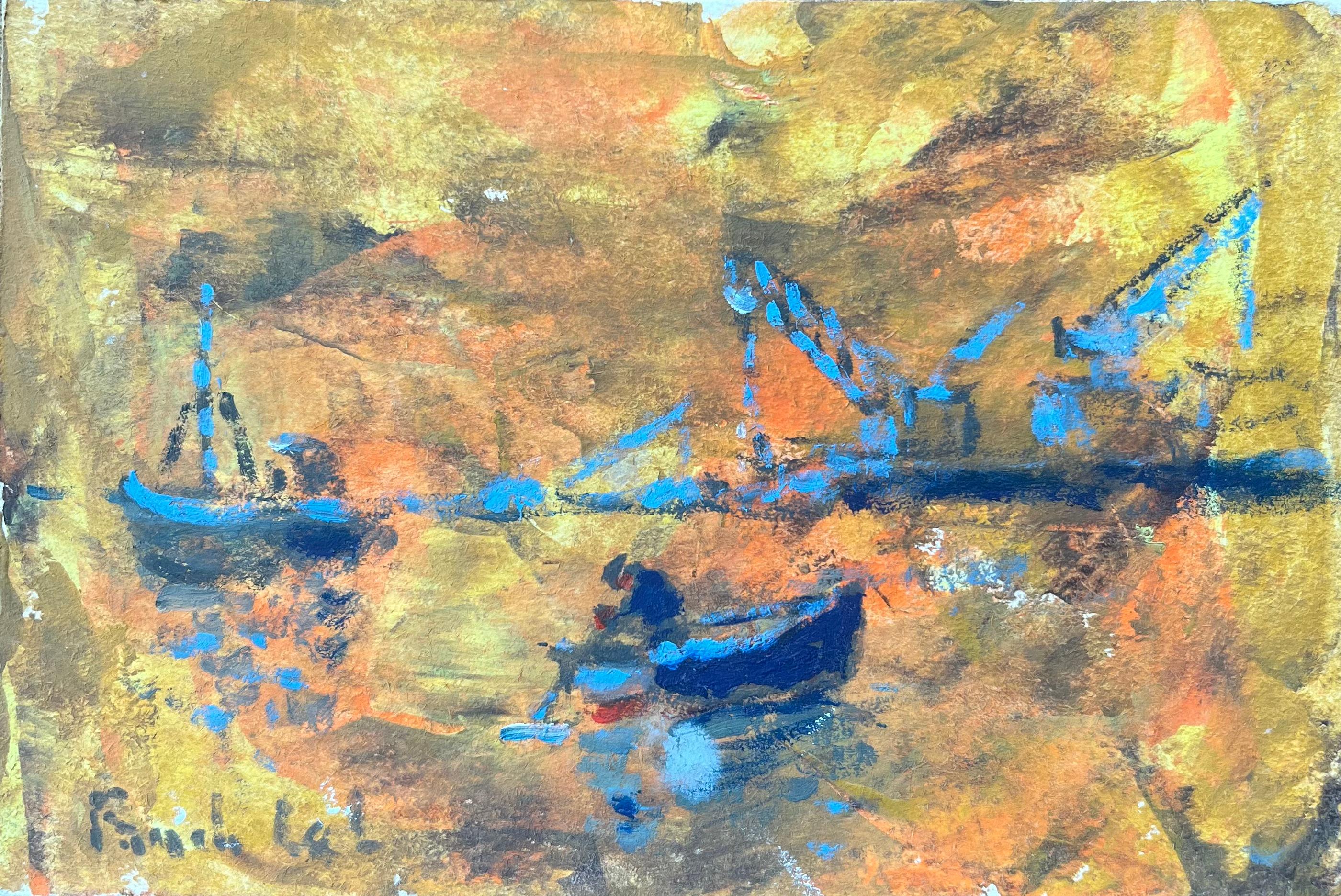 Figurative Painting di Fanch Lel - Dipinto a olio dell'Impressionismo francese raffigurante barche nel porto di Saint-Malo