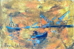 French Impressionist Oil Painting of Boats in the Harbor at Saint-Malo