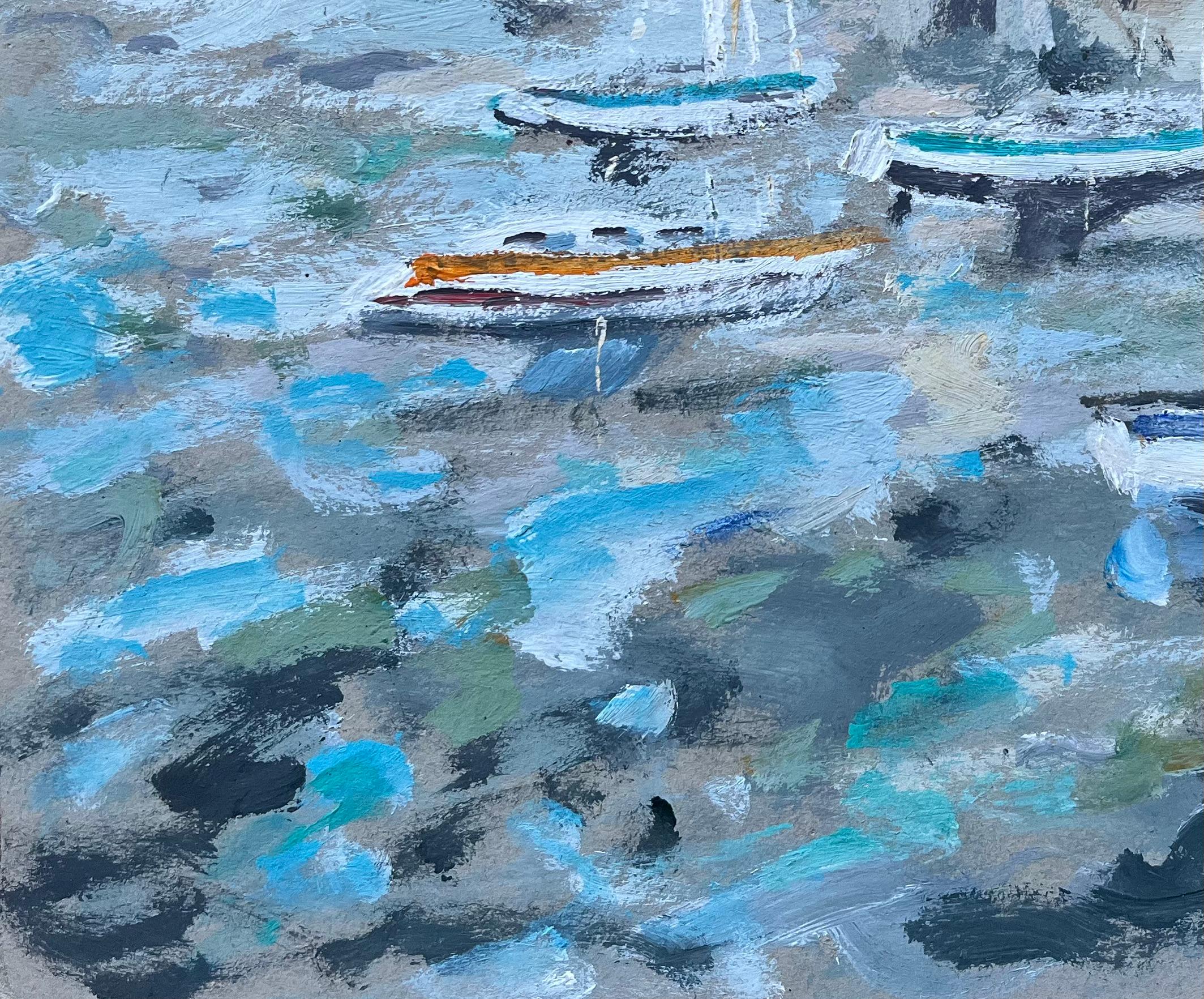 Peinture à l'huile impressionniste française représentant des bateaux moulés dans un étang forestier en vente 1