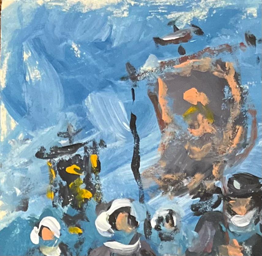 Titolo: Pittura a olio impressionista francese di una famiglia bretone che festeggia sotto un cielo blu
Di Fanch Lel (francese, nato nel 1930)
Dimensioni: 6 x 5,25 pollici (altezza x larghezza)
Firmato: Yes One
Pittura a olio su cartoncino, senza