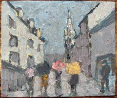 French Impressionist Oil Painting of Breton Village in the Rain