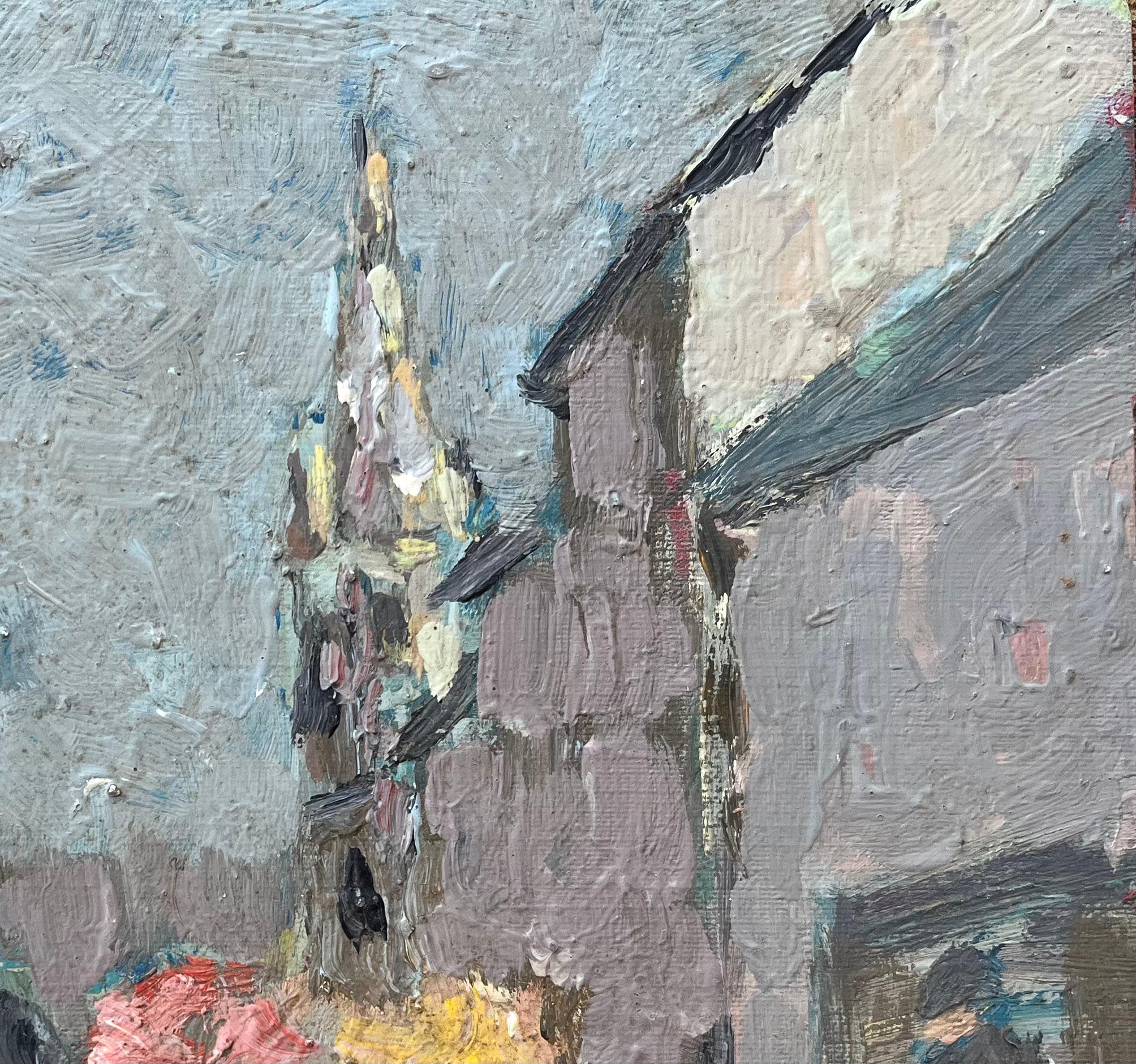 Título: Pintura al óleo impresionista francesa de pueblo bretón bajo la lluvia
Por Fanch Lel (francés, 1930)
Tamaño: 7,5 x 9,25 pulgadas (alto x ancho)
Firmado: Sí
Óleo sobre tabla, sin enmarcar
Estado de conservación: El cuadro está en buen estado,