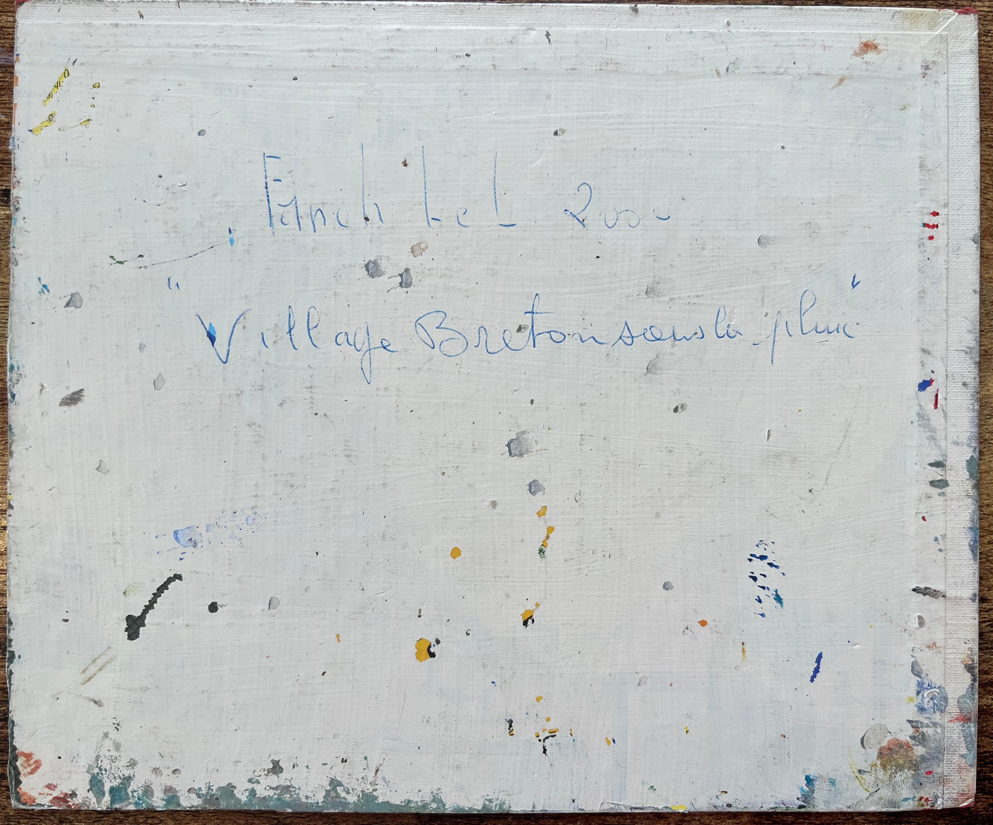 Pintura al óleo impresionista francesa de un pueblo bretón bajo la lluvia en venta 2
