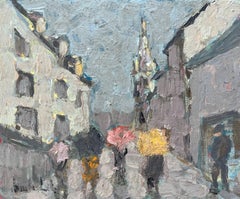 French Impressionist Oil Painting of Breton Village in the Rain