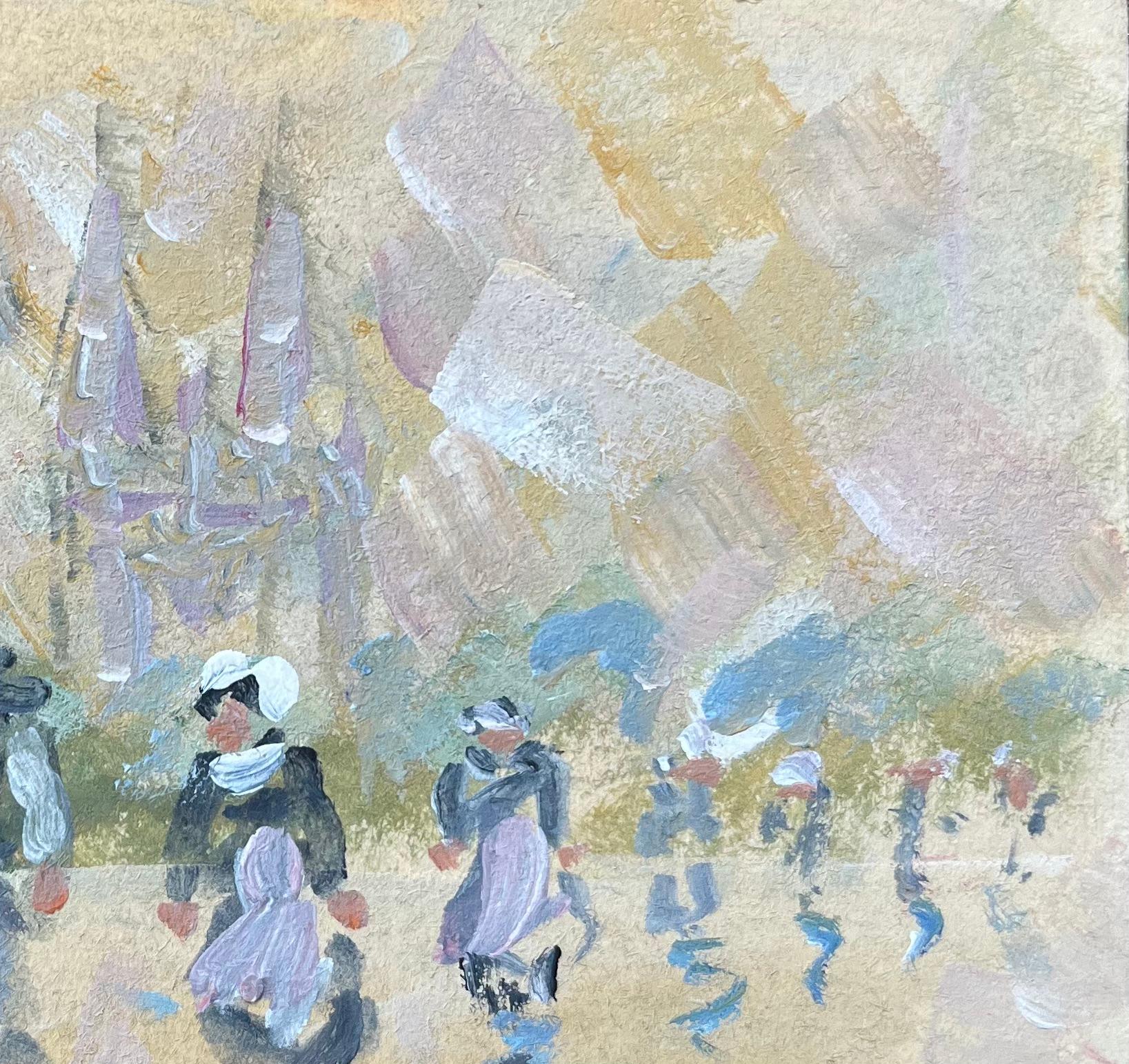 French Impressionist Oil Painting of Breton Women Leaving Church in Quimper For Sale 2