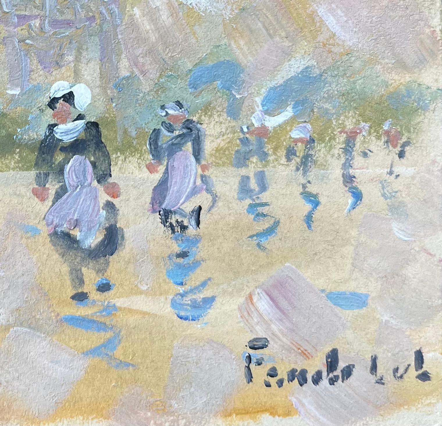 French Impressionist Oil Painting of Breton Women Leaving Church in Quimper For Sale 3