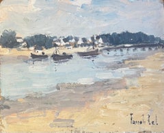 Peinture à l'huile impressionniste française d'une côte de Bretagne à basse température