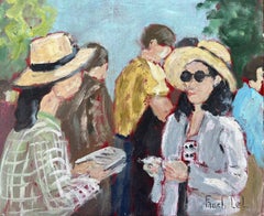 French Impressionist Oil Painting of Bustling Moment at the Market in La Tière