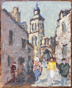 French Impressionist Oil Painting of Busy Street Scene in Dieulefit Drôme