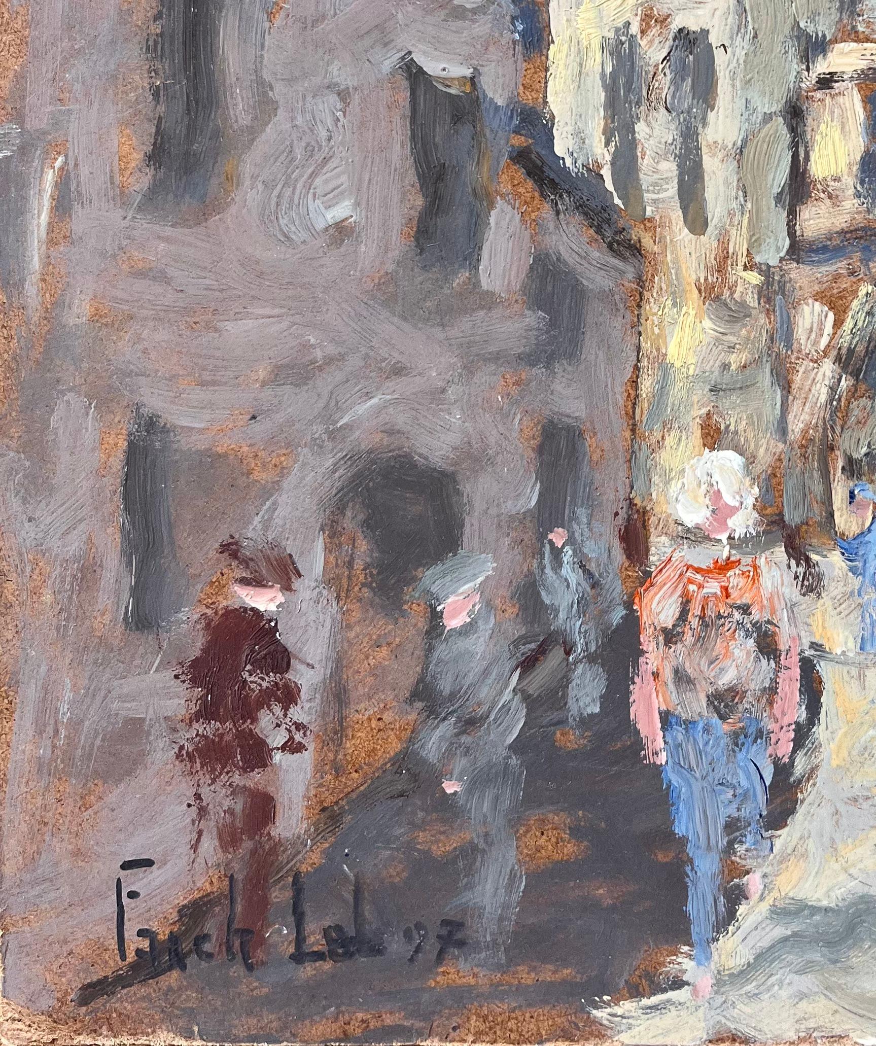 Französischer Impressionist Ölgemälde von belebten Straßenszene in Dieulefit Drôme (Impressionismus), Painting, von Fanch Lel