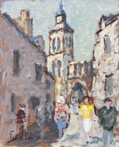 French Impressionist Oil Painting of Busy Street Scene in Dieulefit Drôme