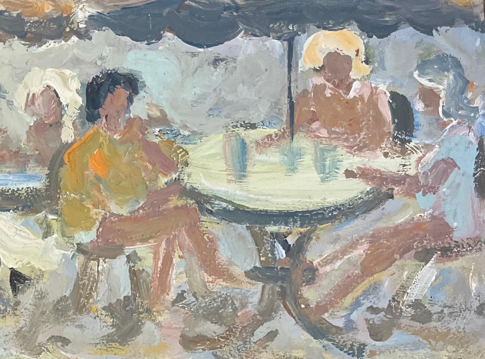 Pintura al óleo impresionista francesa de Café reunido bajo sombrillas - Painting Impresionista de Fanch Lel