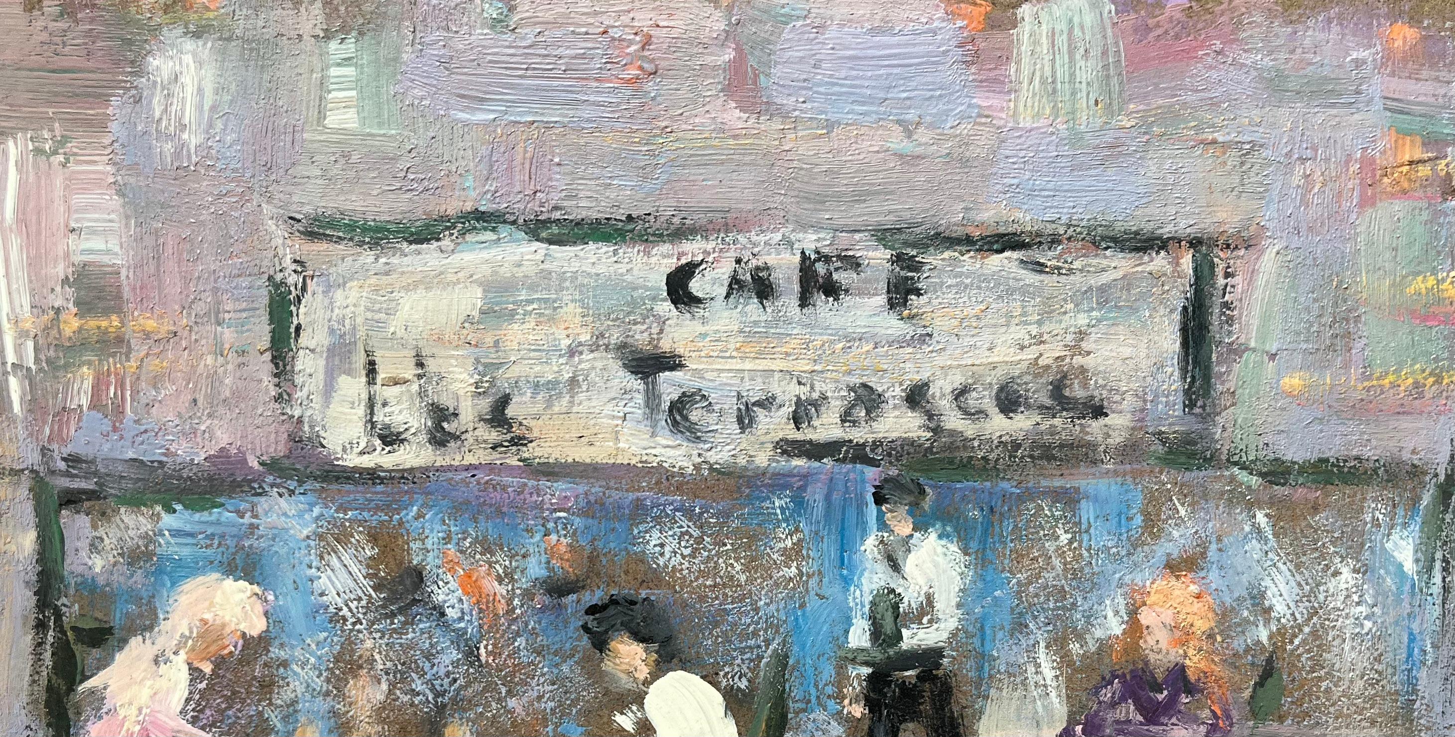 French Impressionist Oil Painting of Café Scene at Café des Terrasses For Sale 2