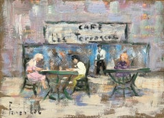 French Impressionist Oil Painting of Café Scene at Café des Terrasses