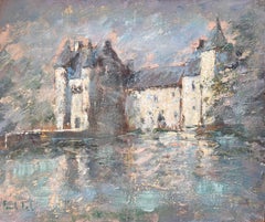 Óleo impresionista francés del Castillo de Trécesson en Bretaña