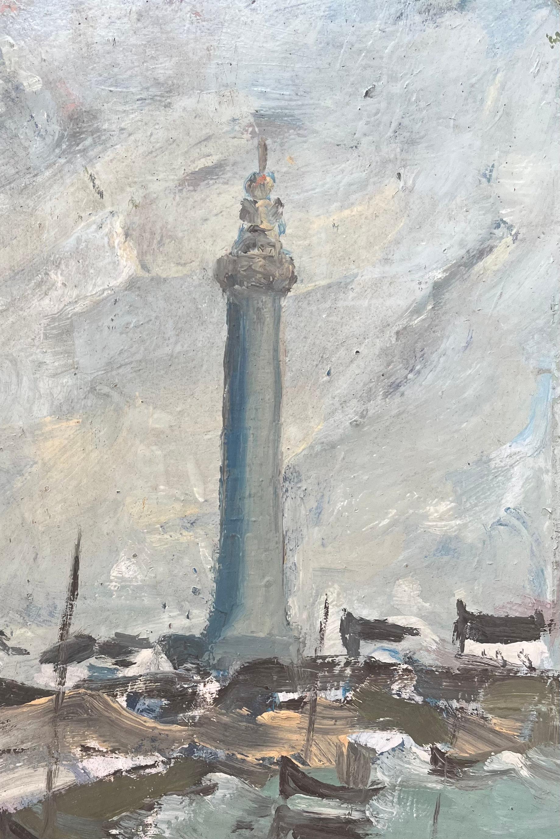 Óleo Impresionista Francés de Monumento Costero bajo Cielo Nublado en venta 1