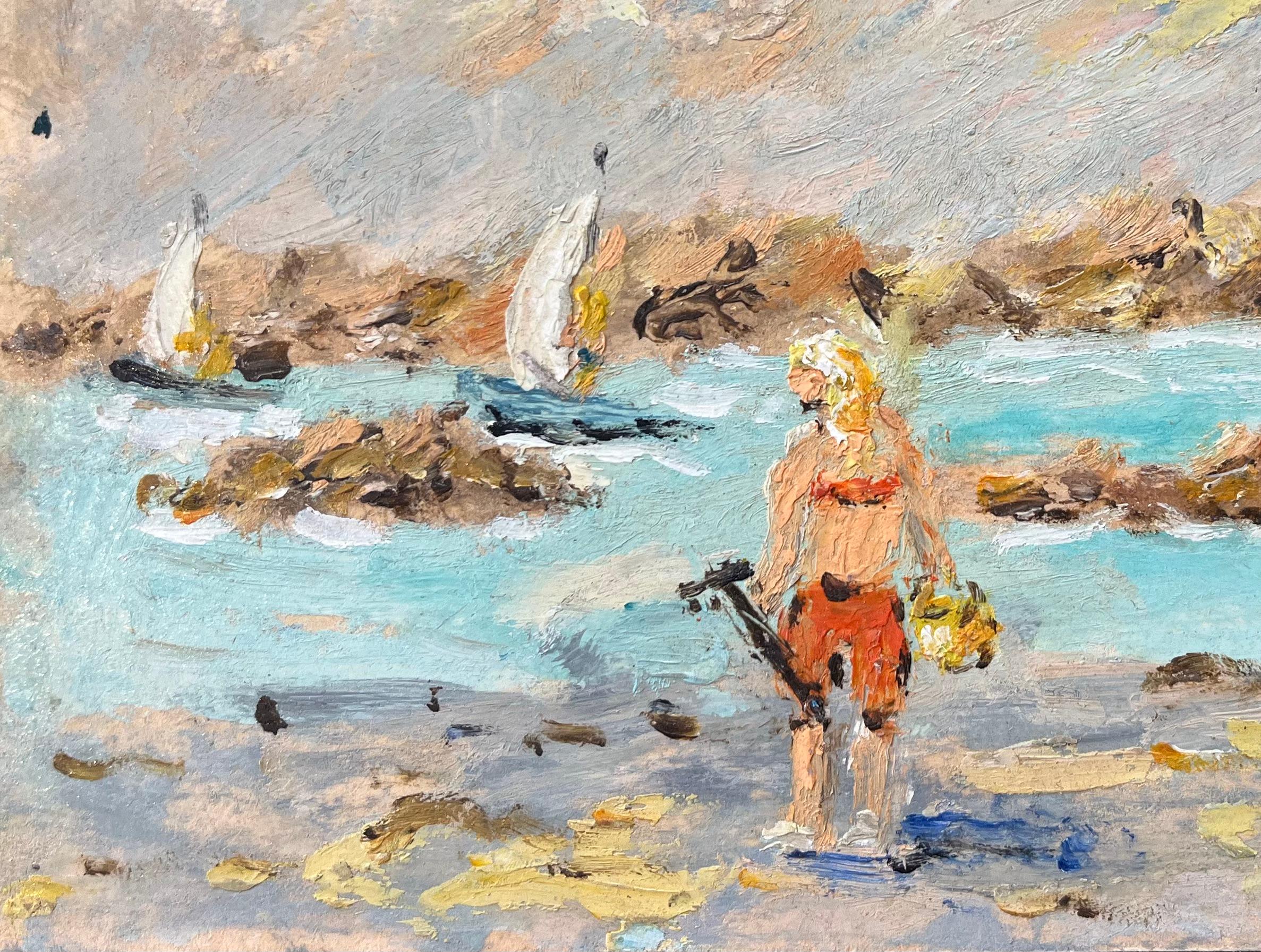 Óleo impresionista francés de Escena costera en Saint-Lunaire - Painting Impresionista de Fanch Lel