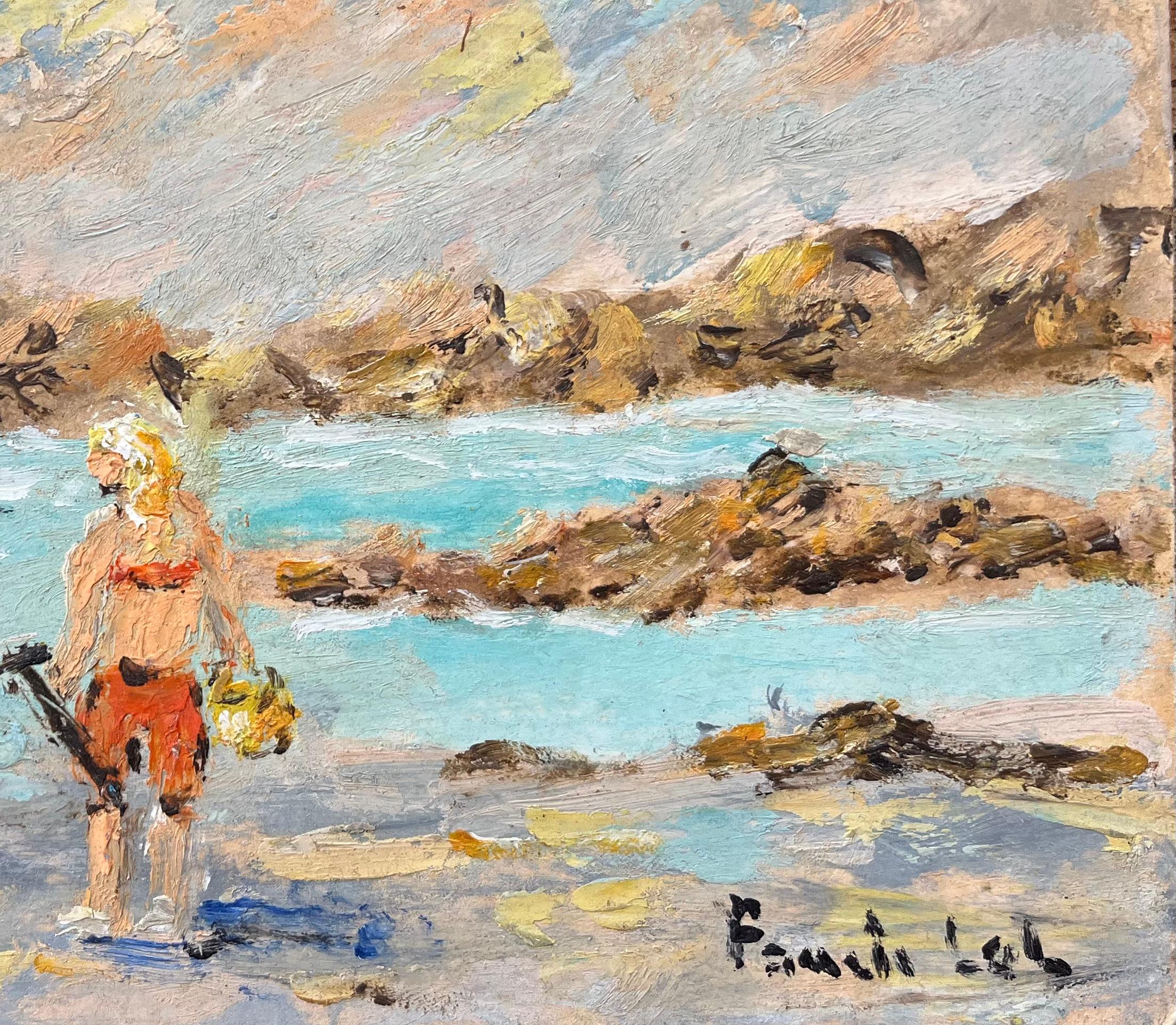 Óleo impresionista francés de Escena costera en Saint-Lunaire - Landscape Painting Gris de Fanch Lel