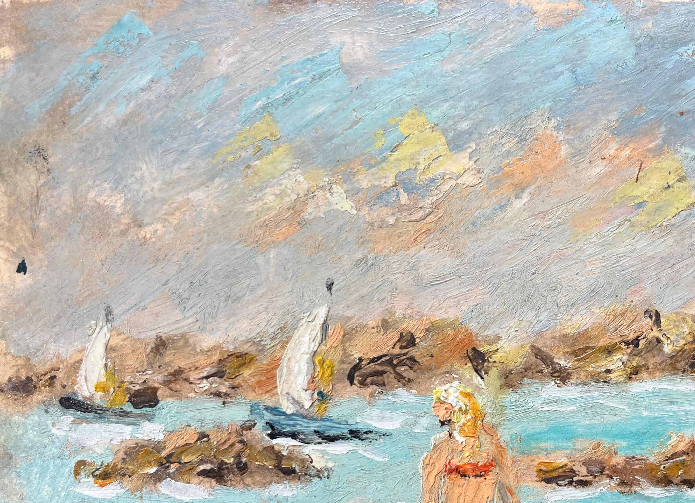 Óleo impresionista francés de Escena costera en Saint-Lunaire en venta 1