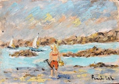 Vintage French Impressionist Oil Painting of Coastal Scene at Saint-Lunaire