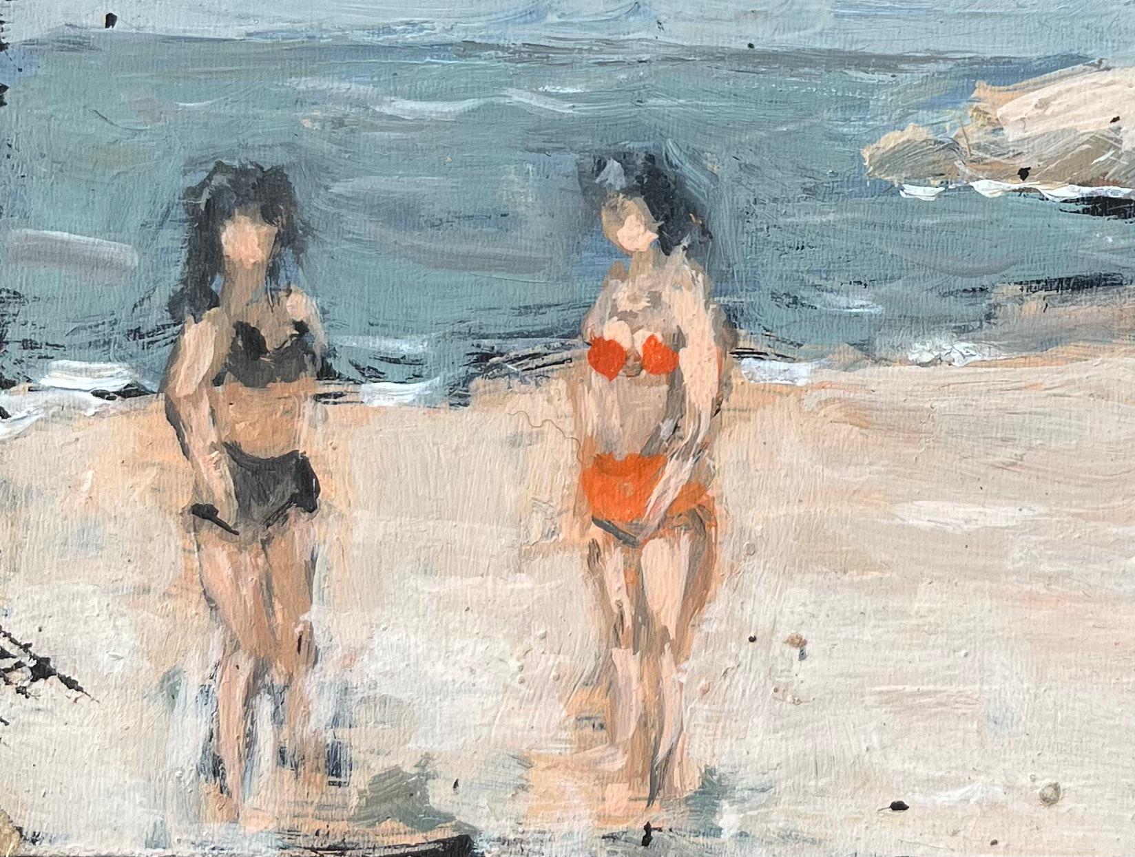 French Impressionist Oil Painting of Coastal Scene with Two Bathers For Sale 1