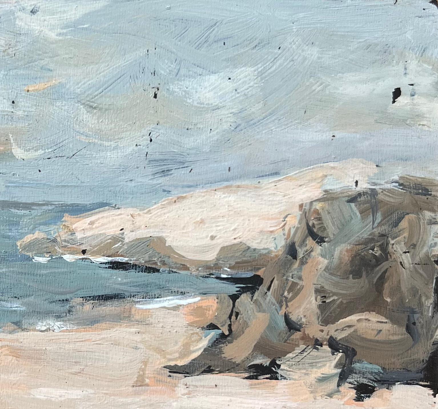 French Impressionist Oil Painting of Coastal Scene with Two Bathers For Sale 2