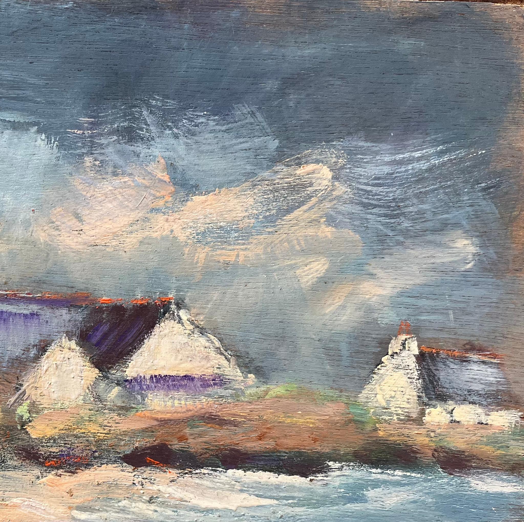 French Impressionist Oil Painting of Coastal Village Church at Dusk For Sale 1
