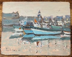 Französischer Impressionist Ölgemälde des Hafens von Concarneau im Morgenlicht
