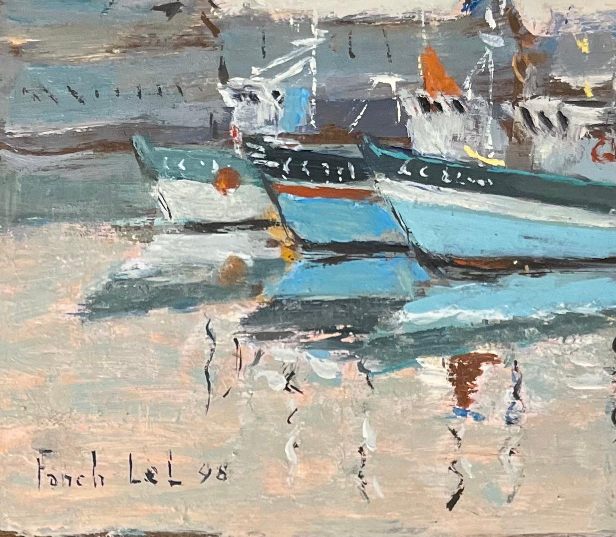 Titolo: Pittura a olio impressionista francese del porto di Concarneau alla luce del mattino
Di Fanch Lel (francese, nato nel 1930)
Dimensioni: 8,5 x 10,5 pollici (altezza x larghezza)
Firmato: Yes One
Pittura a olio su tavola, senza cornice
Condit: