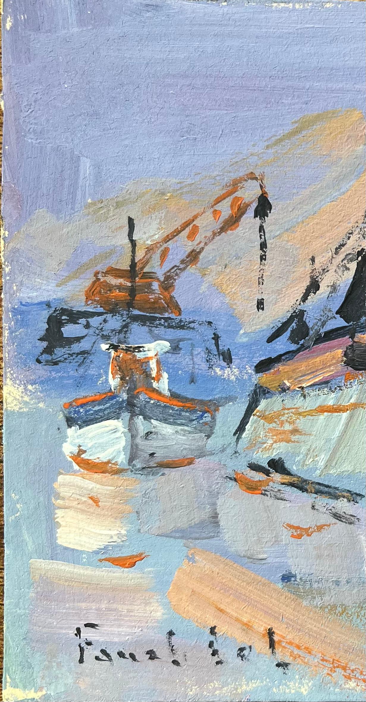 French Impressionist Oil Painting of Docked Boats in a Harbor For Sale 2