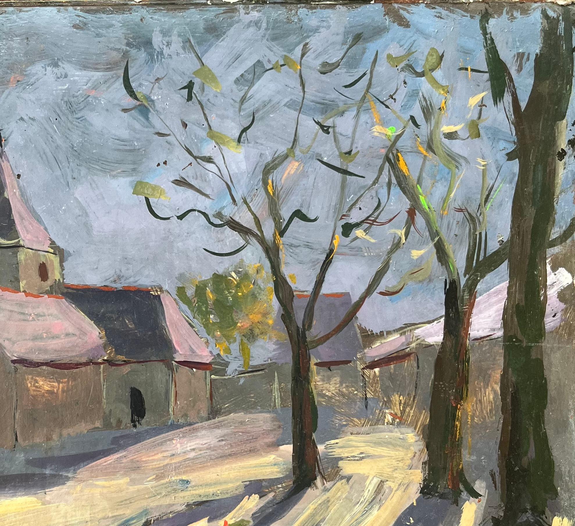 Quadro a olio dell'impressionismo francese raffigurante l'Eglise de Nohant in inverno in vendita 1