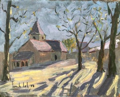 Französisches impressionistisches Ölgemälde des Impressionisten Eglise de Nohant im Winter