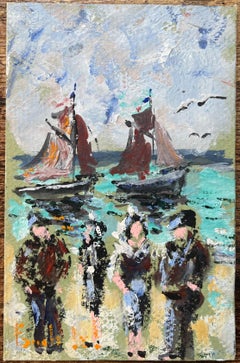 Peinture impressionniste française "Fête des Vieux Coquins à St. Sulac" Breton
