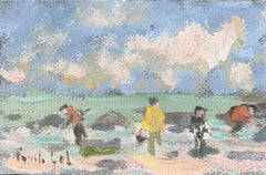 French Impressionist Oil Painting of Figures at the Beach at St Lunaire