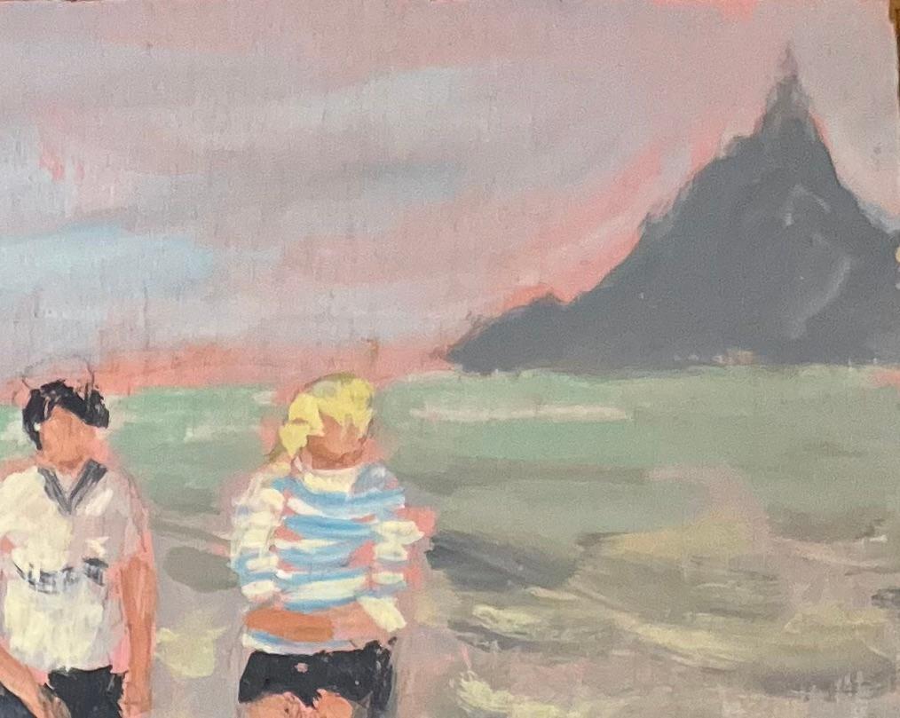 Titolo: Pittura a olio impressionista francese di figure su una spiaggia con Mont Saint-Michel
Di Fanch Lel (francese, nato nel 1930)
Dimensioni: 6 x 7,75 pollici (altezza x larghezza)
Firmato: Yes One
Pittura a olio su tavola, senza cornice
Condit: