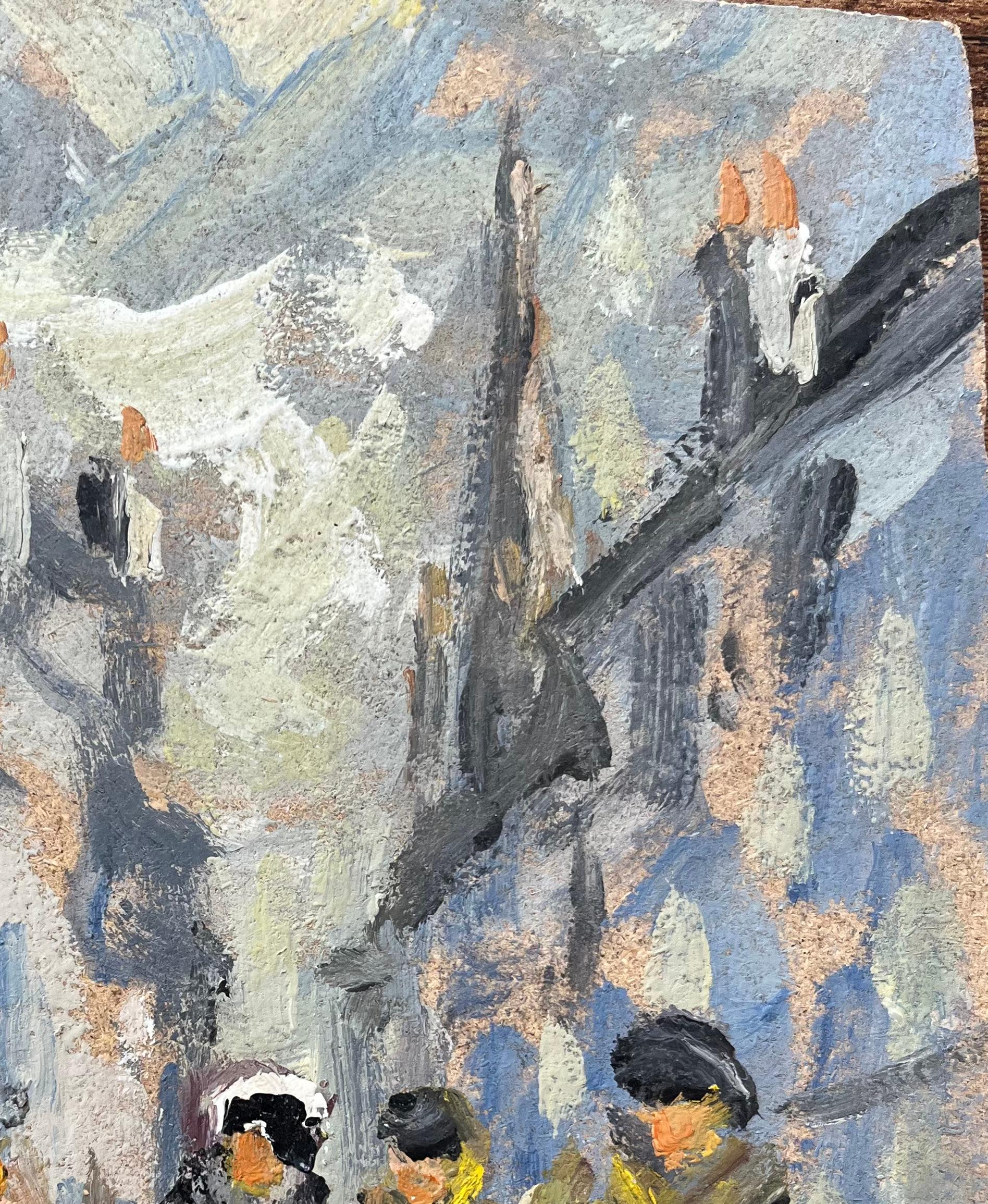 Quadro a olio impressionista francese con figure che passeggiano in un vicolo del villaggio in vendita 1